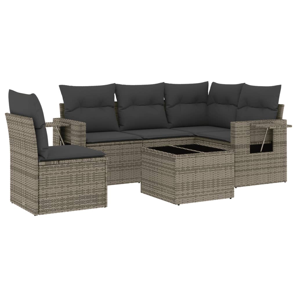 Set Divano da Giardino 6 pz con Cuscini Grigio in Polyrattan 3220179