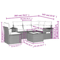 Set Divano da Giardino 6 pz con Cuscini Grigio in Polyrattan 3220179