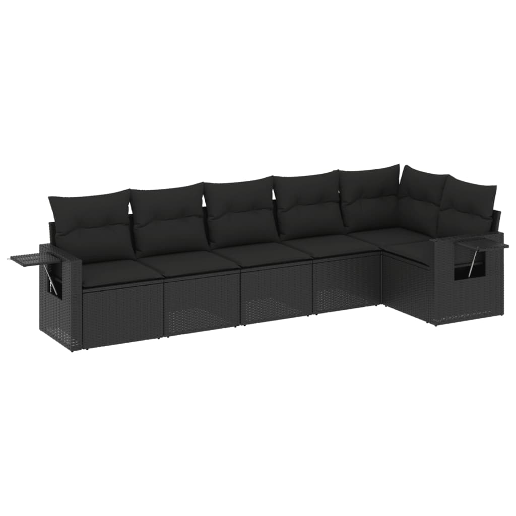 Set Divano da Giardino 6 pz con Cuscini Nero in Polyrattan 3220184