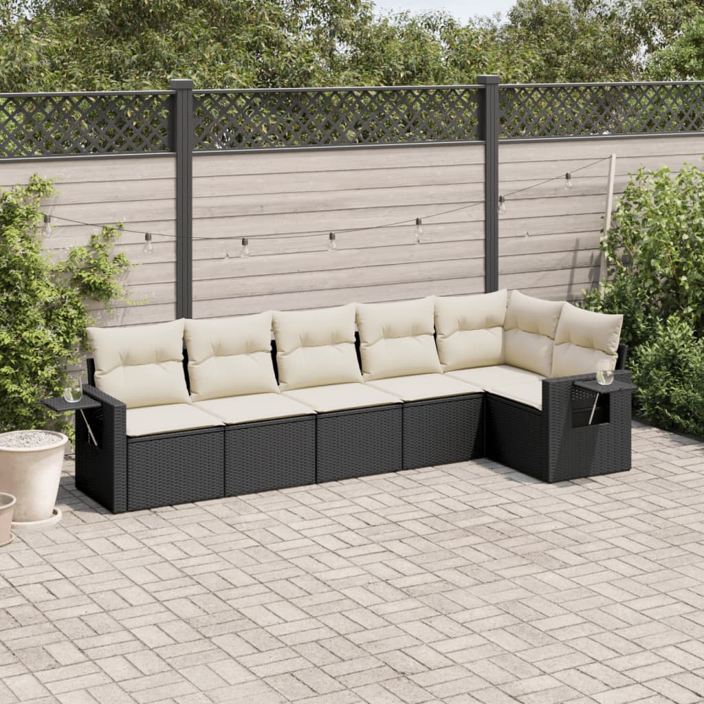 Set Divano da Giardino 6 pz con Cuscini Nero in Polyrattan 3220185