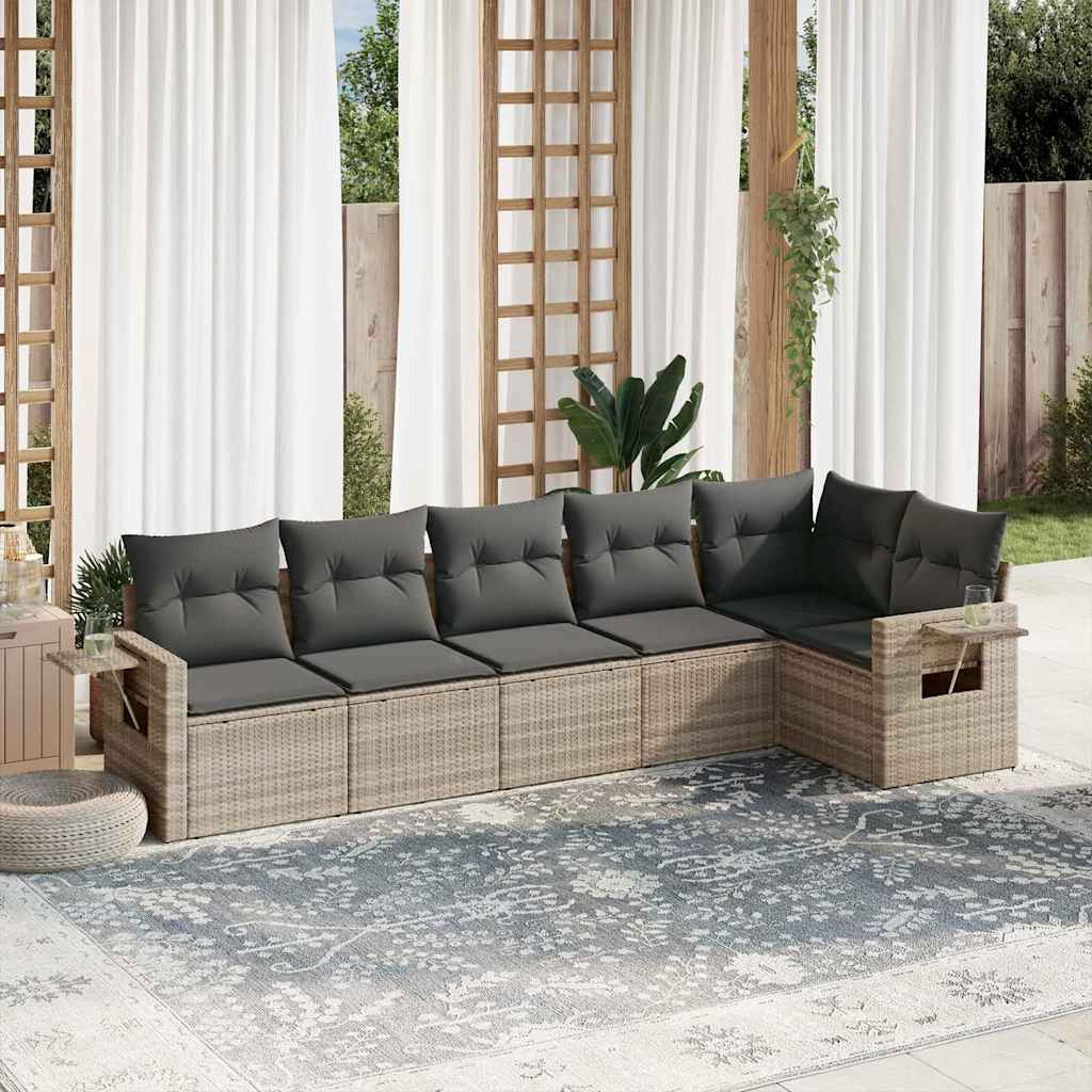 Set Divano da Giardino 6pz con Cuscini Grigio Chiaro Polyrattan 3220191