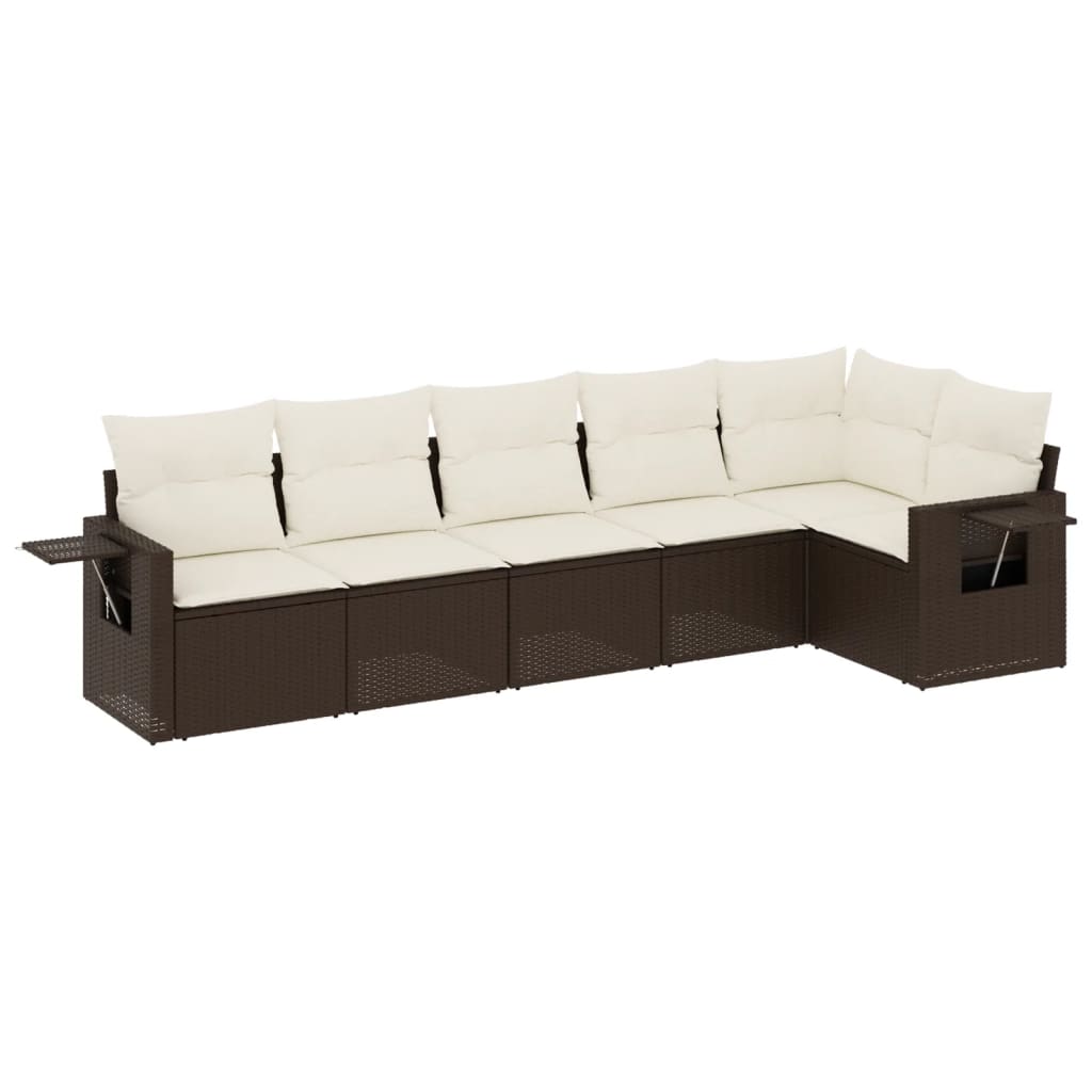 Set Divano da Giardino 6 pz con Cuscini Marrone in Polyrattan 3220192