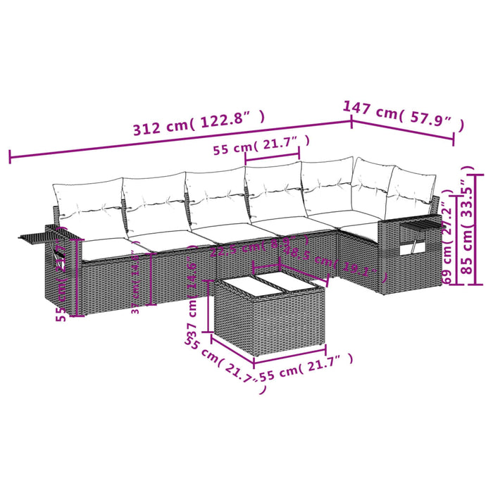 Set Divani da Giardino 7 pz con Cuscini Beige in Polyrattan 3220197