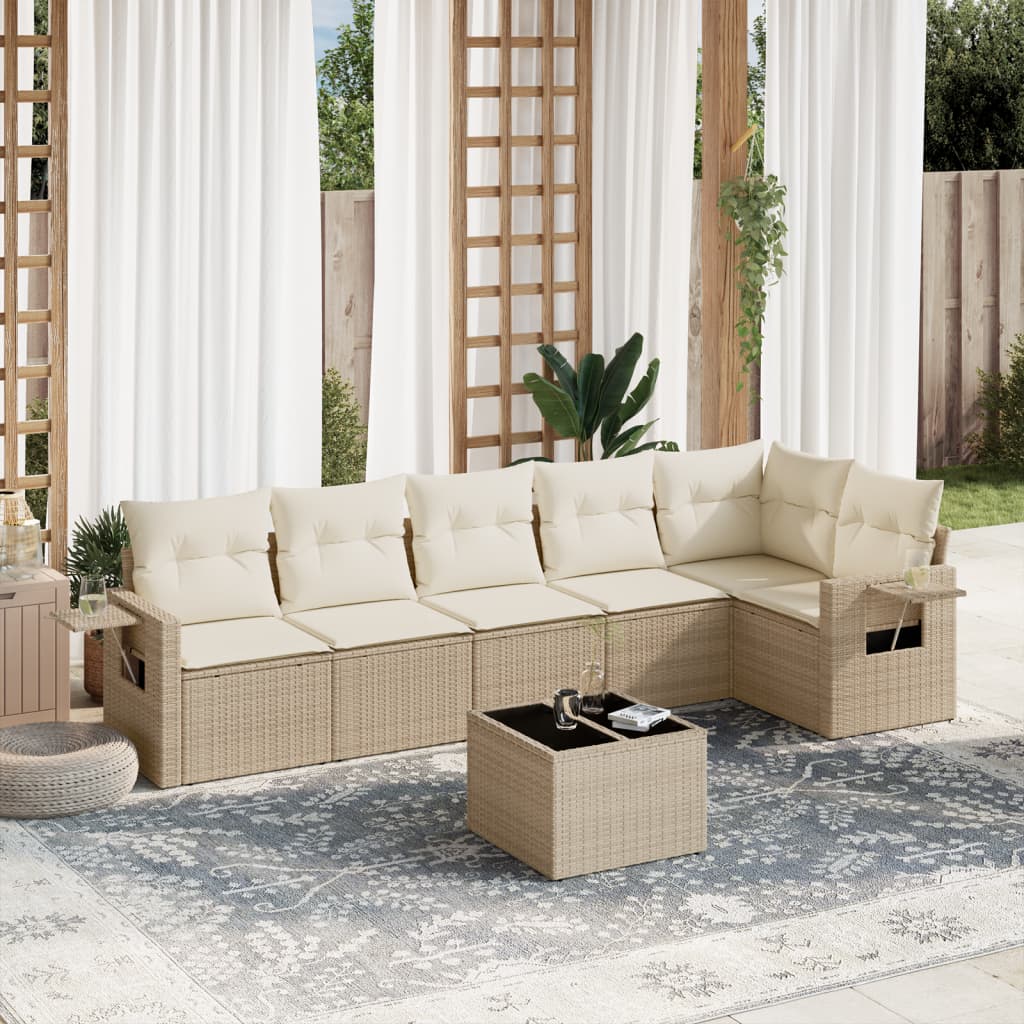 Set Divani da Giardino 7 pz con Cuscini Beige in Polyrattancod mxl 114540