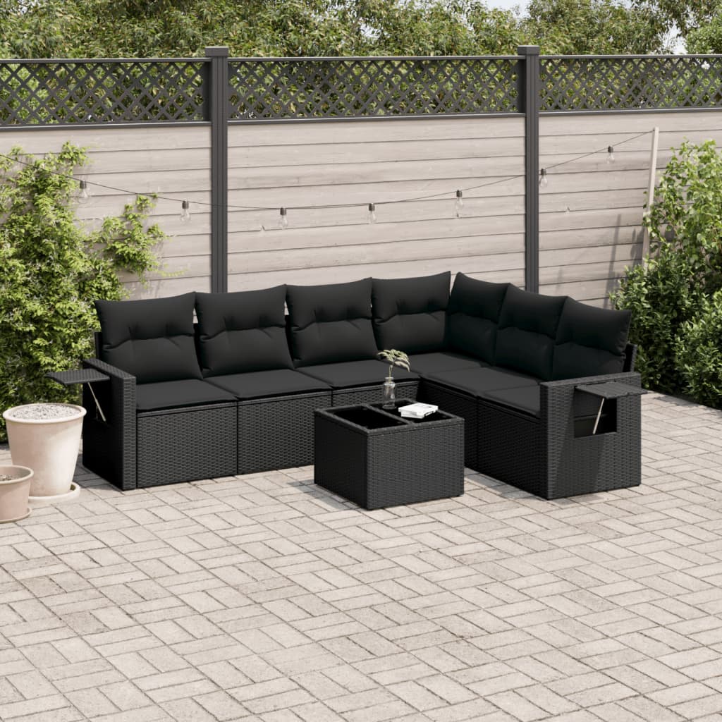 Set Divani da Giardino con Cuscini 7pz Nero Polyrattan 3220214