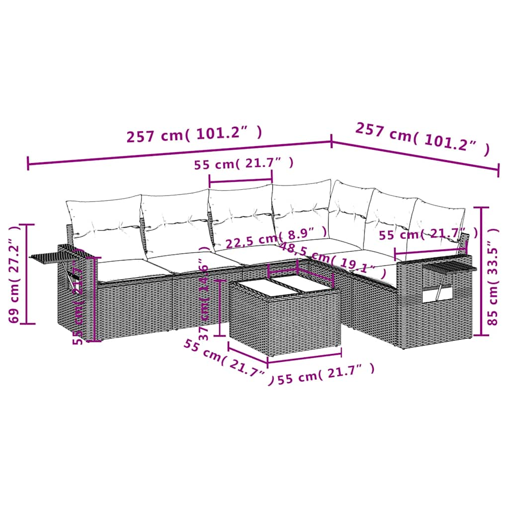 Set Divani da Giardino 7pz con Cuscini Grigio Chiaro Polyrattan 3220221