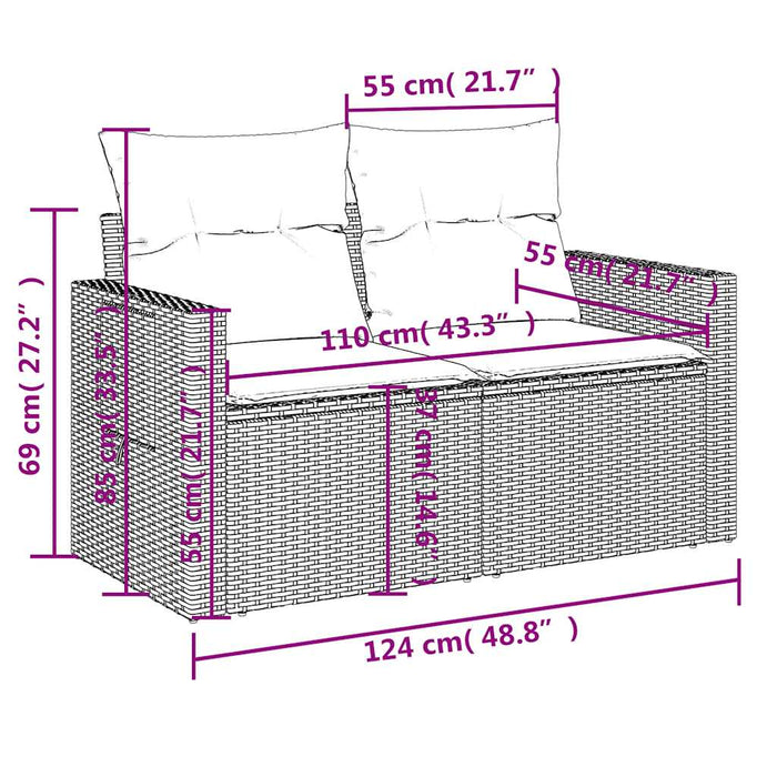 Set Divani da Giardino 7pz con Cuscini Grigio Chiaro Polyrattan 3220221