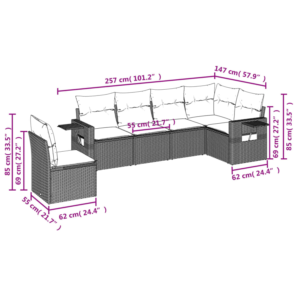 Set Divano da Giardino 6 pz con Cuscini Grigio in Polyrattan 3220229