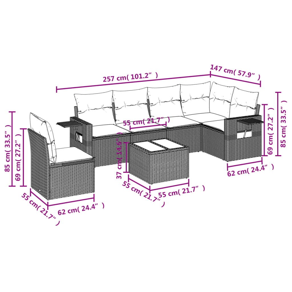 Set Divani da Giardino con Cuscini 7pz Nero Polyrattan 3220234