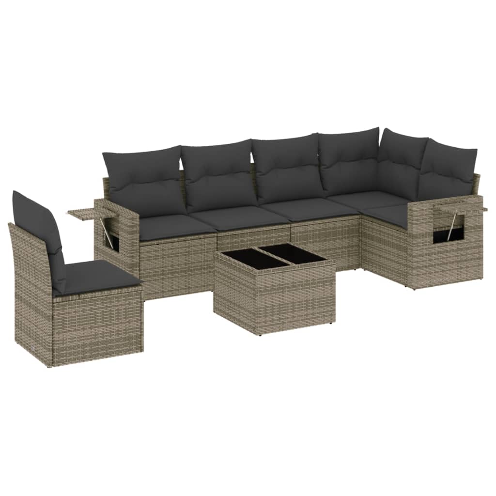 Set Divani da Giardino 7 pz con Cuscini Grigio in Polyrattancod mxl 114813