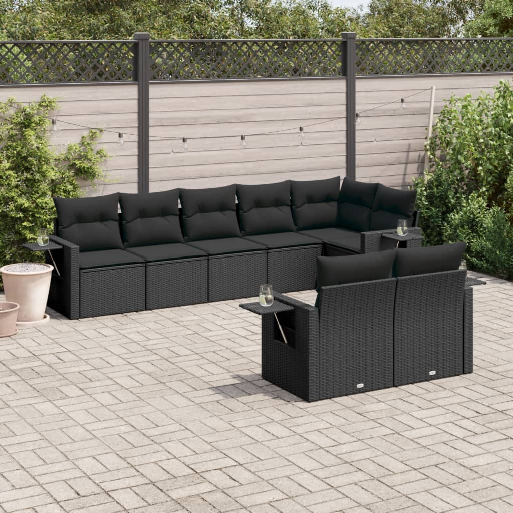 Set Divani da Giardino con Cuscini 8 pz Nero in Polyrattan 3220414