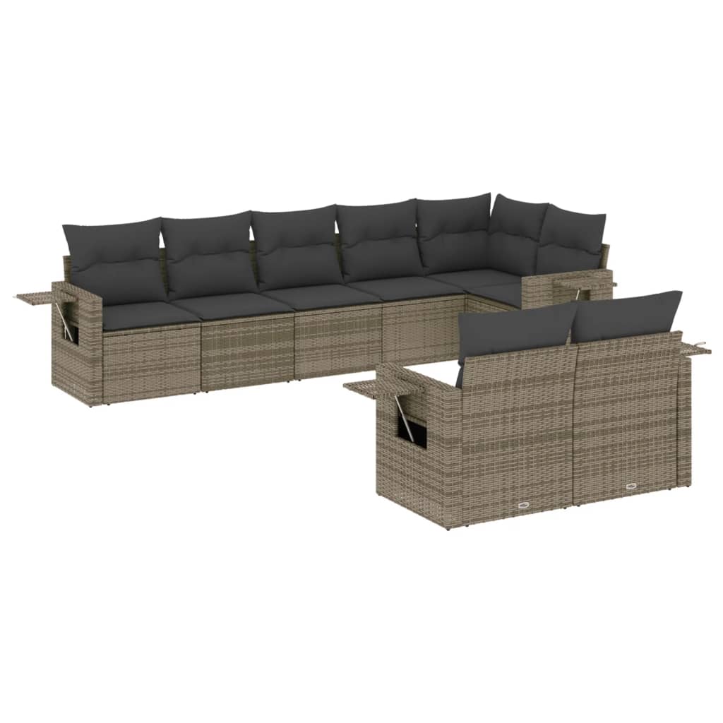 Set Divano da Giardino 8 pz con Cuscini Grigio in Polyrattan 3220419