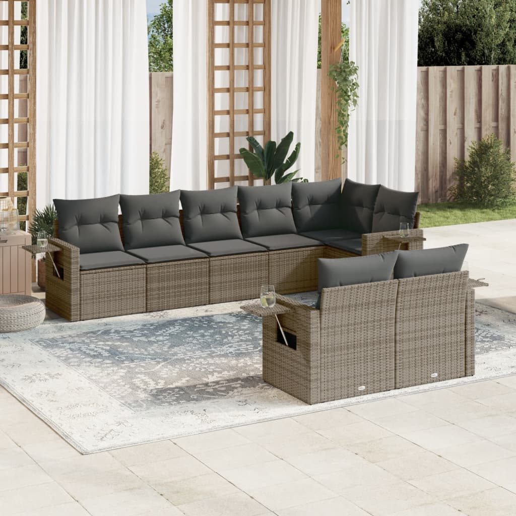 Set Divano da Giardino 8 pz con Cuscini Grigio in Polyrattan 3220419