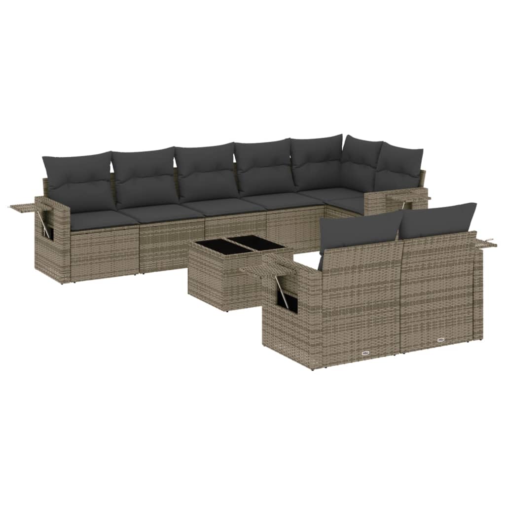 Set Divano da Giardino 9 pz con Cuscini Grigio in Polyrattan 3220429