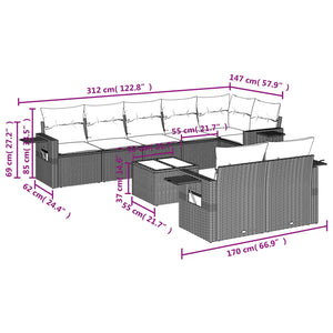 Set Divano da Giardino 9 pz con Cuscini Grigio in Polyrattan 3220429