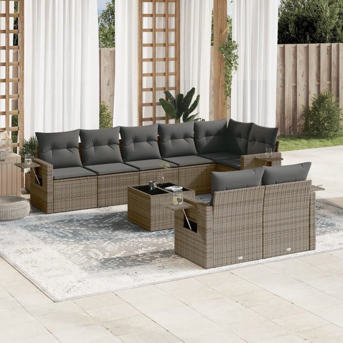 Set Divano da Giardino 9 pz con Cuscini Grigio in Polyrattan 3220429