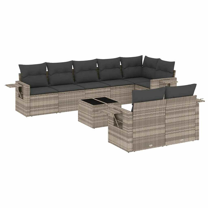 Set Divano da Giardino 9pz con Cuscini Grigio Chiaro Polyrattan 3220431