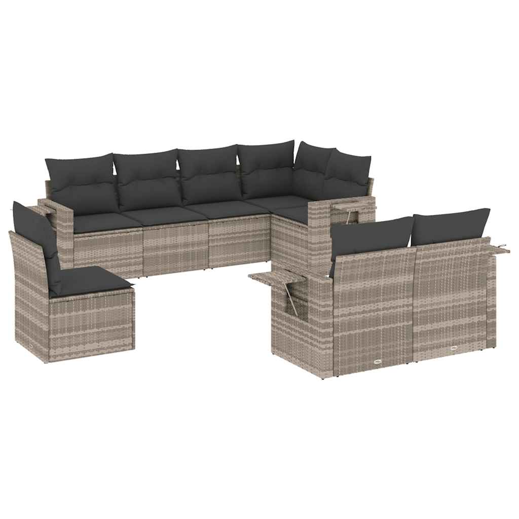 Set Divano da Giardino 8pz con Cuscini Grigio Chiaro Polyrattan 3220441