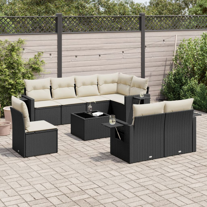 Set Divani da Giardino 9 pz con Cuscini Nero in Polyrattan 3220445