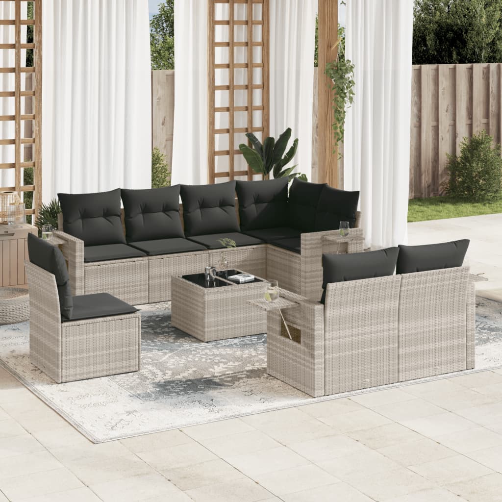 Set Divano da Giardino 9pz con Cuscini Grigio Chiaro Polyrattan 3220451