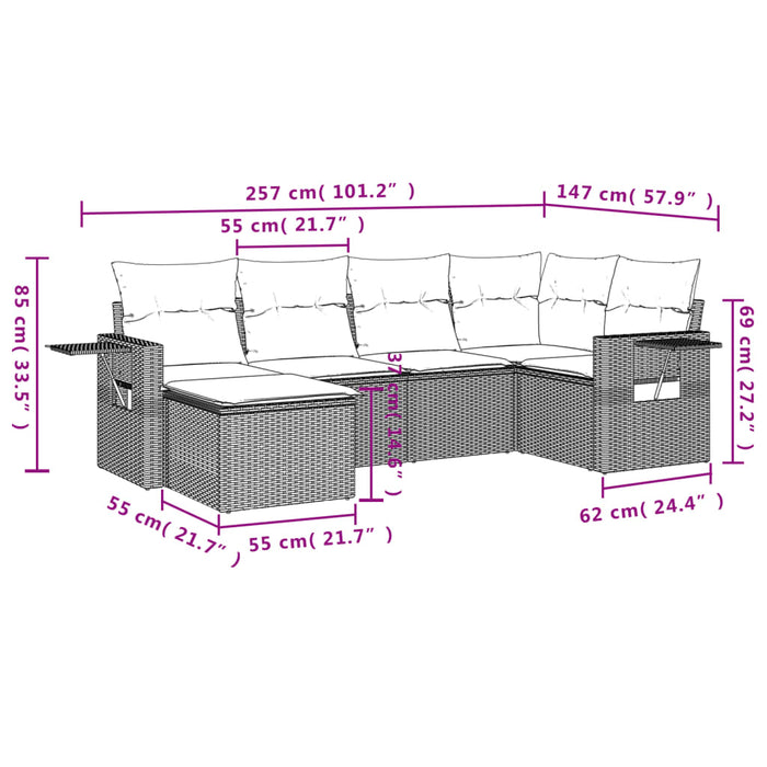 Set Divano da Giardino 6 pz con Cuscini Beige in Polyrattan 3220457