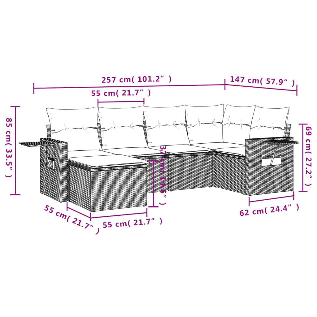 Set Divano da Giardino 6 pz con Cuscini Beige in Polyrattan 3220458