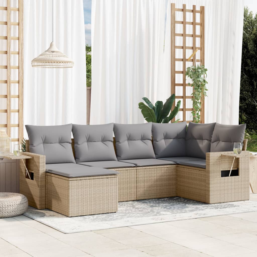 Set Divano da Giardino 6 pz con Cuscini Beige in Polyrattan 3220458