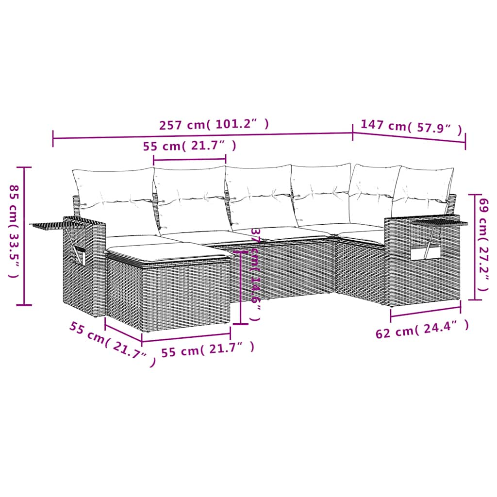 Set Divano da Giardino 6pz con Cuscini Grigio Chiaro Polyrattan 3220461