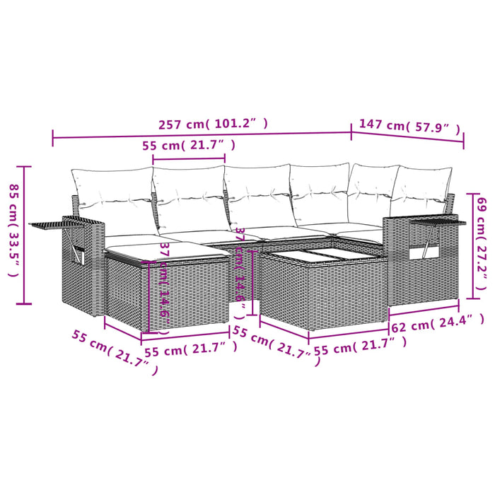 Set Divani da Giardino con Cuscini 7pz Nero Polyrattan 3220465