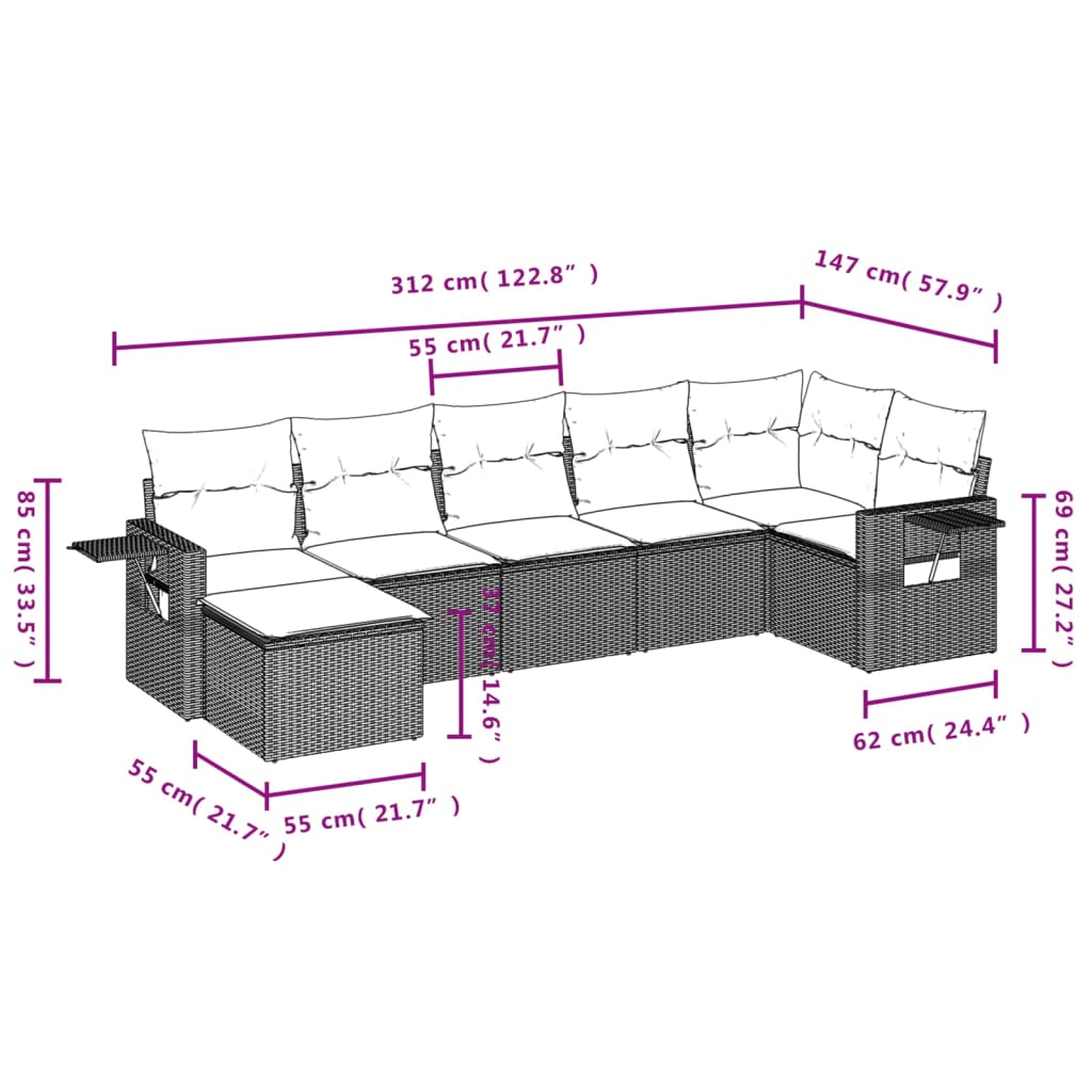 Set Divani da Giardino 7 pz con Cuscini Beige in Polyrattan 3220477