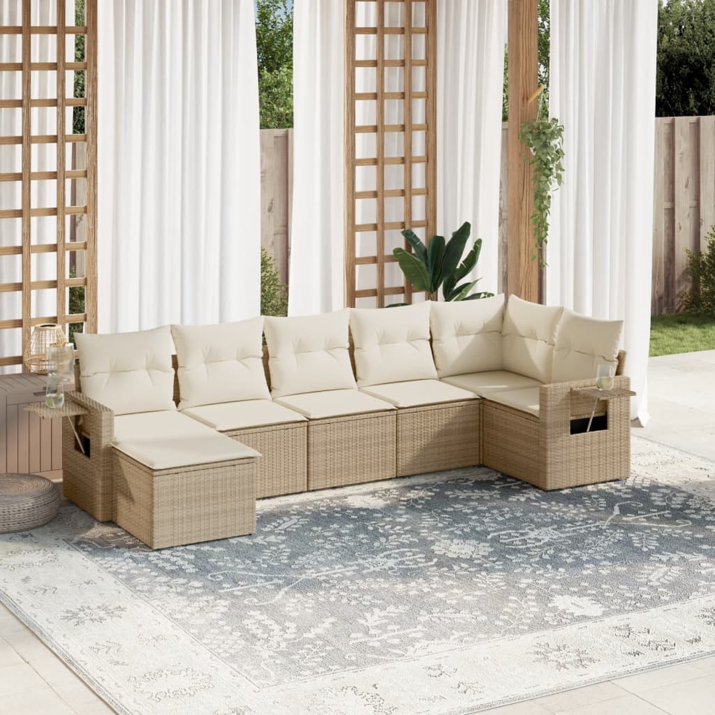 Set Divani da Giardino 7 pz con Cuscini Beige in Polyrattan 3220477