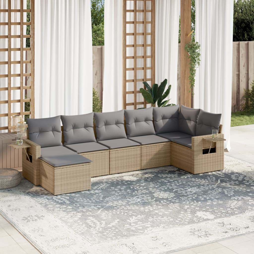 Set Divani da Giardino 7 pz con Cuscini Beige in Polyrattan 3220478