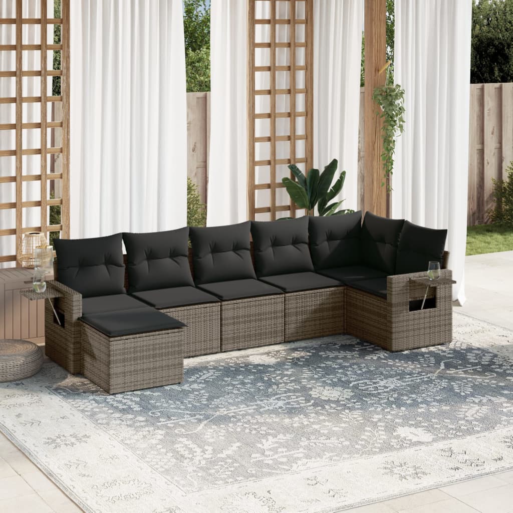 Set Divani da Giardino 7 pz con Cuscini Grigio in Polyrattan 3220479