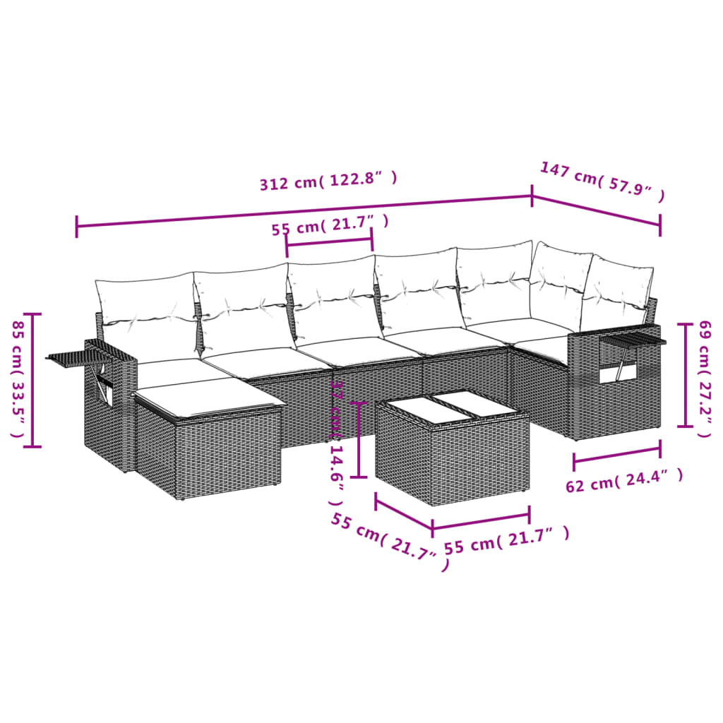 Set Divani da Giardino con Cuscini 8 pz Nero in Polyrattan 3220484