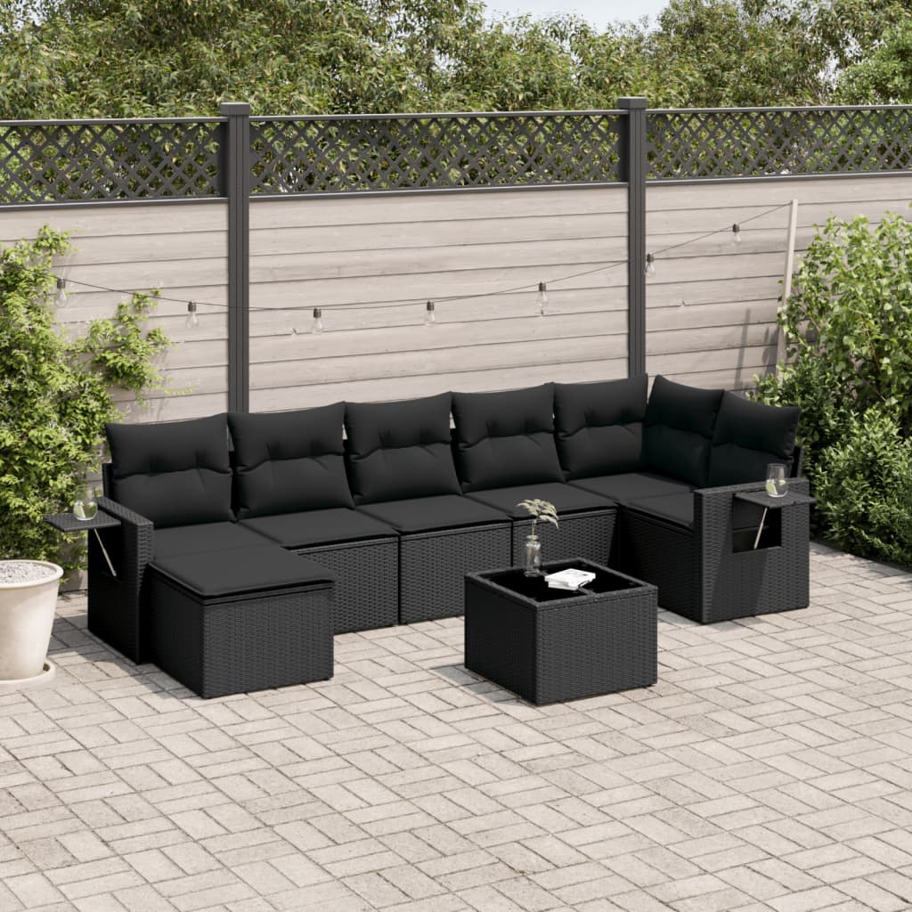 Set Divani da Giardino con Cuscini 8 pz Nero in Polyrattancod mxl 113791