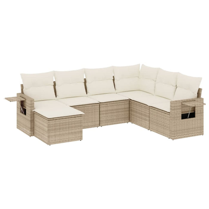 Set Divani da Giardino 7 pz con Cuscini Beige in Polyrattan 3220497