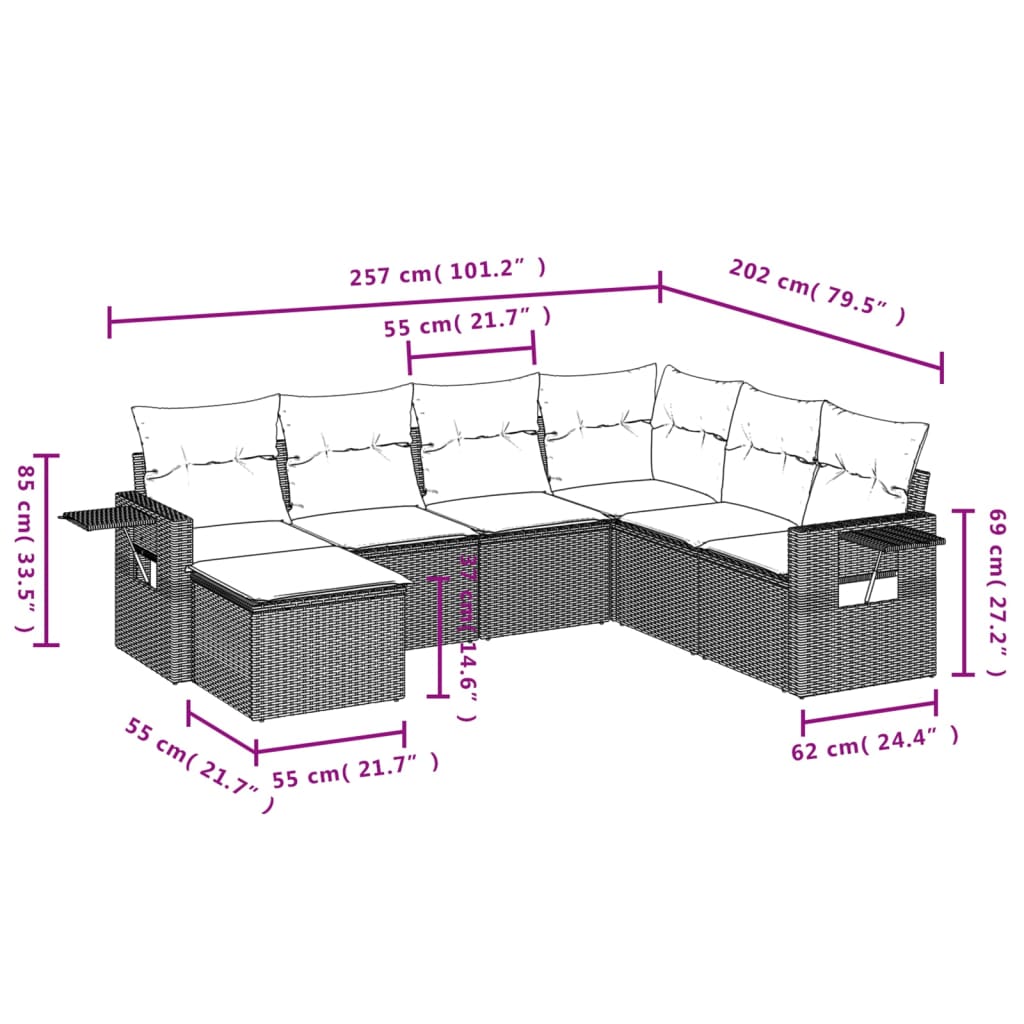 Set Divani da Giardino 7 pz con Cuscini Beige in Polyrattan 3220497