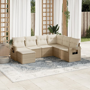 Set Divani da Giardino 7 pz con Cuscini Beige in Polyrattan 3220497