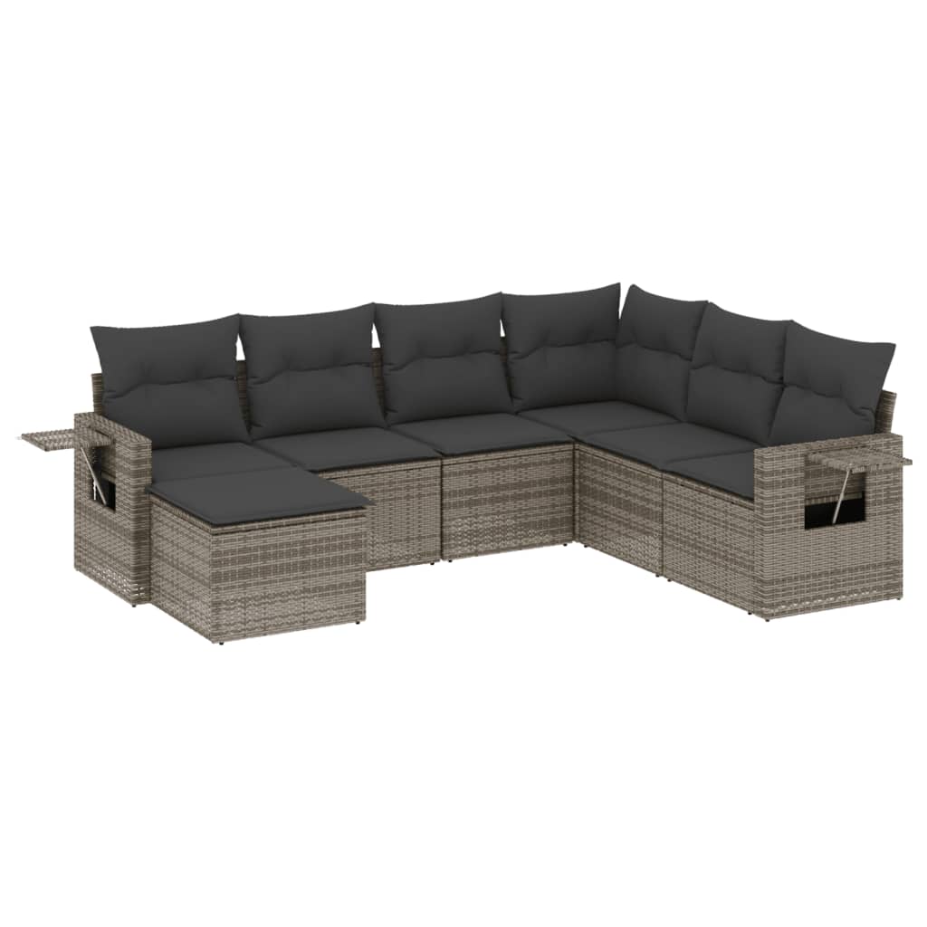 Set Divani da Giardino 7 pz con Cuscini Grigio in Polyrattan 3220499