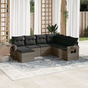 Set Divani da Giardino 7 pz con Cuscini Grigio in Polyrattan 3220499