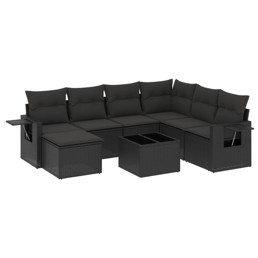 Set Divani da Giardino con Cuscini 8 pz Nero in Polyrattan 3220504