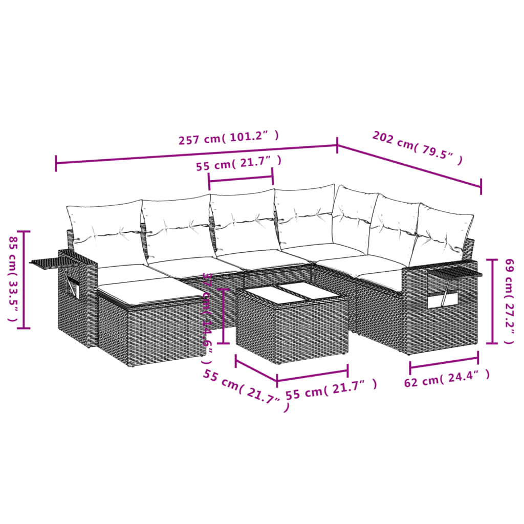 Set Divano da Giardino 8 pz con Cuscini Beige in Polyrattan 3220508