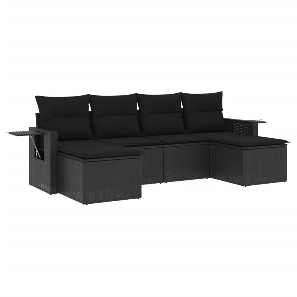 Set Divano da Giardino 6 pz con Cuscini Nero in Polyrattancod mxl 89782