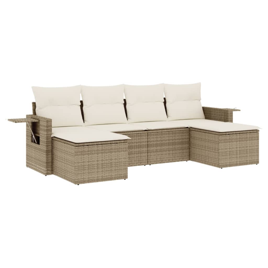 Set Divano da Giardino 6 pz con Cuscini Beige in Polyrattancod mxl 113273