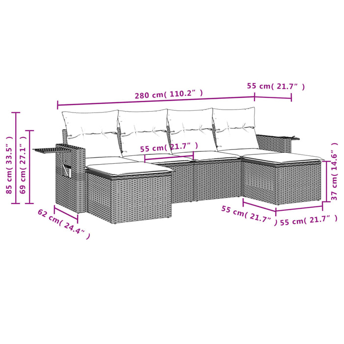 Set Divano da Giardino 6 pz con Cuscini Grigio in Polyrattan 3220519