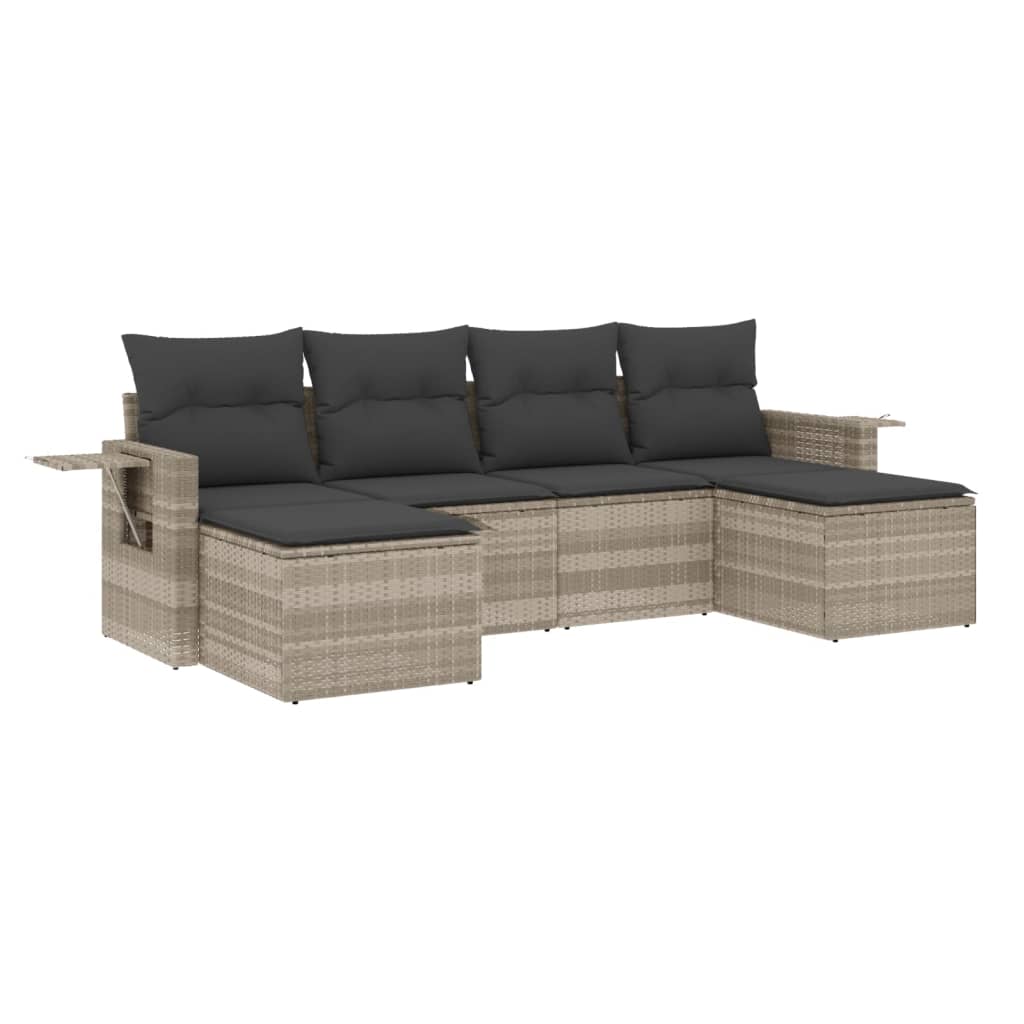 Set Divano da Giardino 6pz con Cuscini Grigio Chiaro Polyrattan 3220521