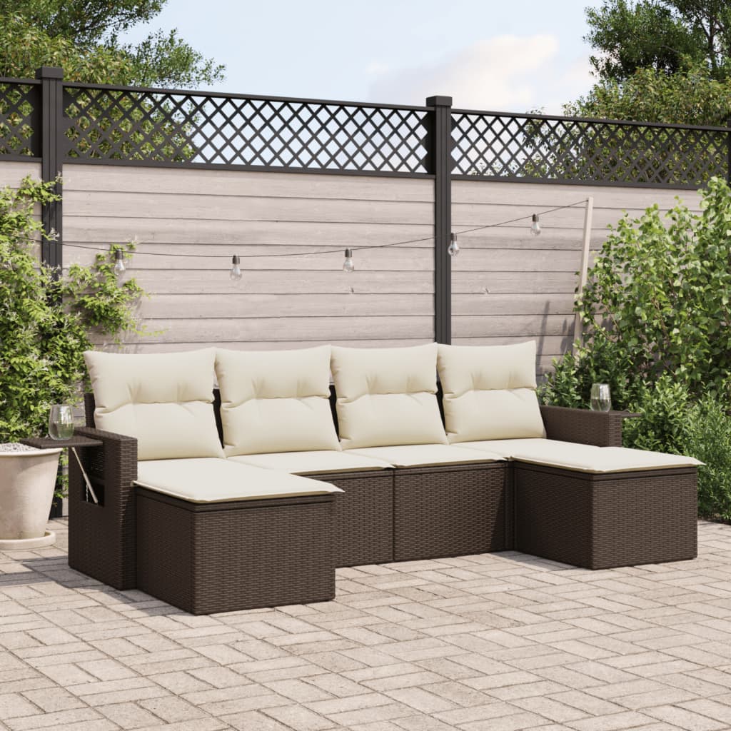 Set Divano da Giardino 6 pz con Cuscini Marrone in Polyrattan 3220522