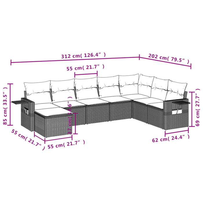 Set Divano da Giardino 8 pz con Cuscini Grigio in Polyrattan 3220559