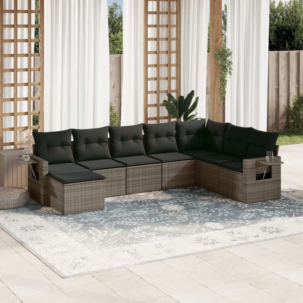 Set Divano da Giardino 8 pz con Cuscini Grigio in Polyrattan 3220559