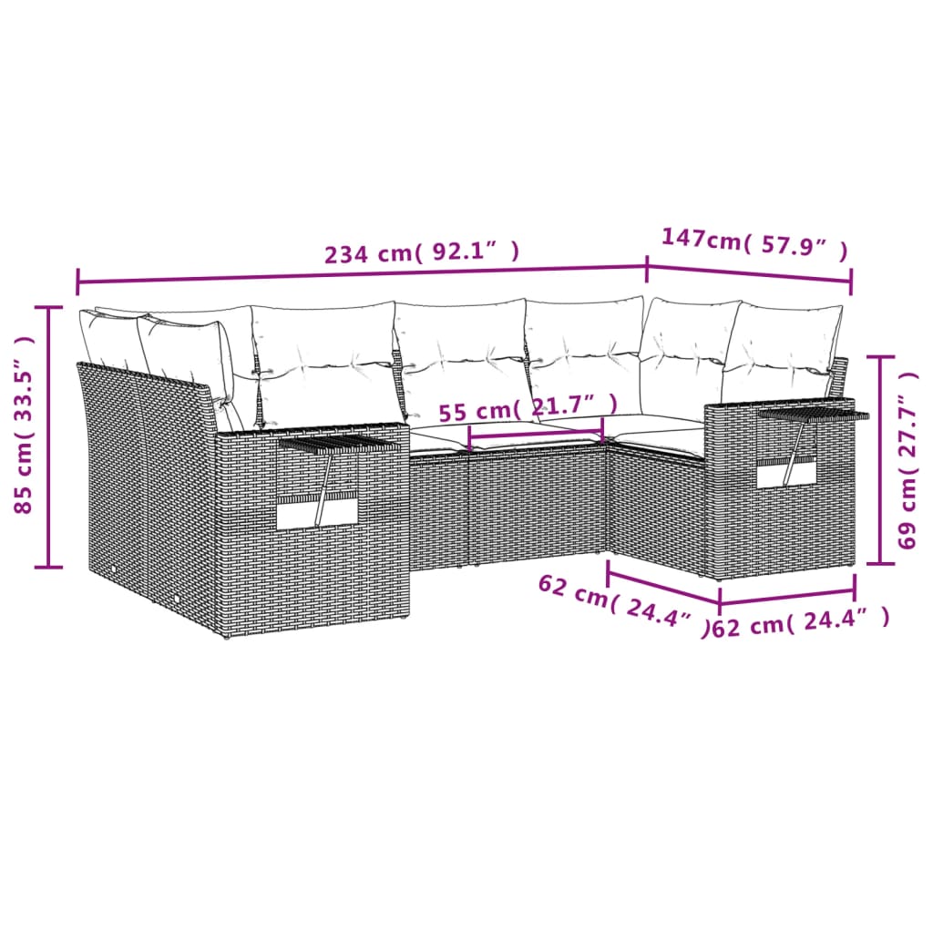 Set Divano da Giardino 6 pz con Cuscini Grigio in Polyrattan 3220579